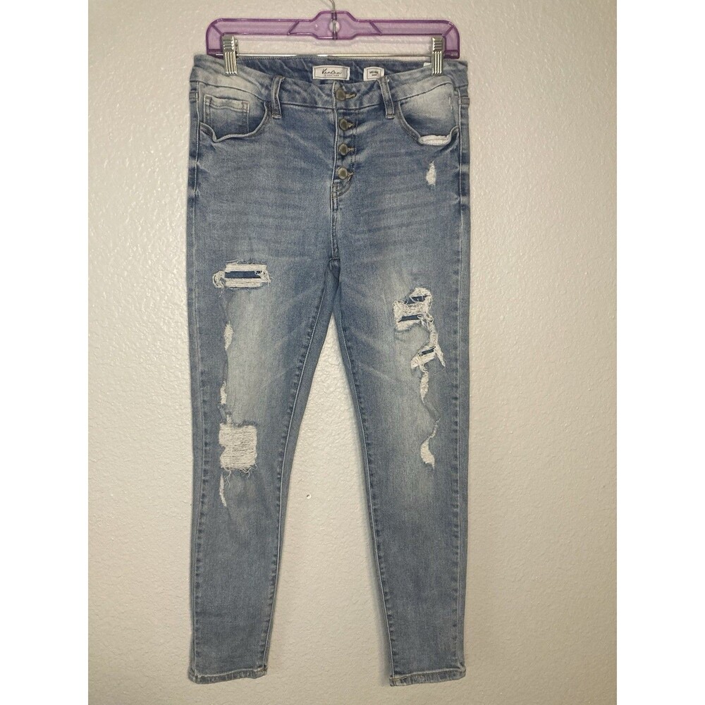 Kancan Button Fly Estilo Skinny Ankle Jeans 29x29 Distressed Mid-Rise Womens 29
